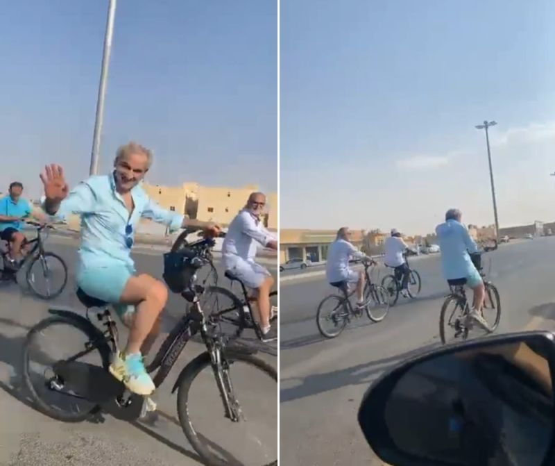 أحدث ظهور للأمير السعودي الوليد بن طلال يقود دراجة ويلوح بيده مبتسماً..(شاهد فيديو)