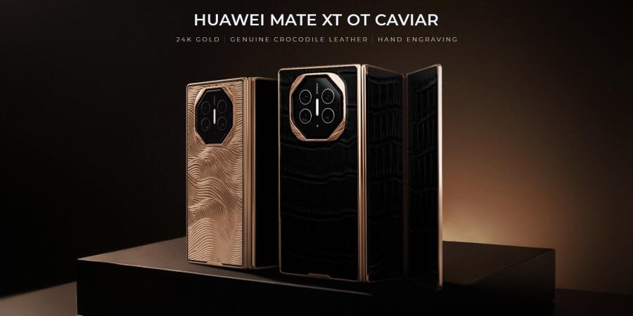 ‏Caviar تكشف عن هاتف Huawei Mate XT Ultimate المخصص المصنوع من الذهب عيار 24 قيراط مع جلد التمساح - الخليج الان