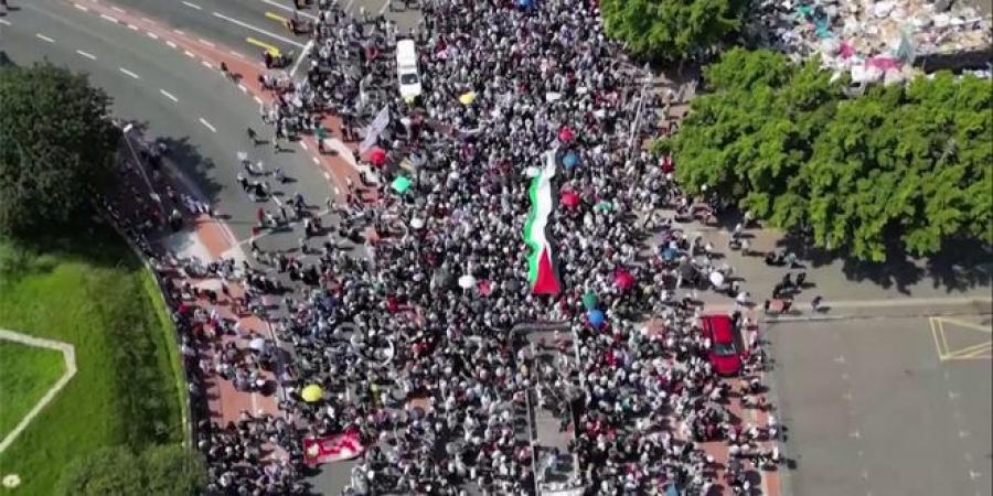 مظاهرة حاشدة في جنوب أفريقيا تنديداً باستمرار العدوان الإسرائيلي على قطاع غزة - الخليج الان