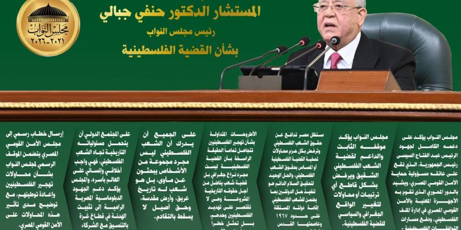 قضية شعب ينضال.. أهم تصريحات رئيس مجلس النواب بشأن القضية الفلسطينية ورفض التهجير.. انفو - الخليج الان